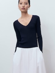 Mango Blue V-Neck Ribbed Knit Sweater - Image 2 of 6