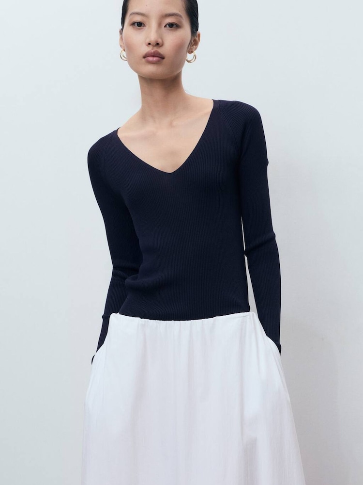 Mango Blue V-Neck Ribbed Knit Sweater - Image 2 of 6