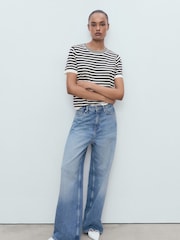 Mango Blue Striped Short-Sleeved Sweater - Image 1 of 7