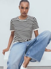 Mango Blue Striped Short-Sleeved Sweater - Image 3 of 7