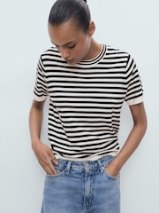 Mango Blue Striped Short-Sleeved Sweater - Image 4 of 7