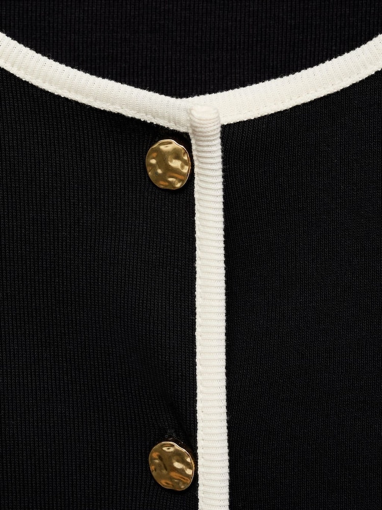 Mango Black Cotton T-Shirt With Contrasting Trim - Image 6 of 6 Mango Black Cotton T-Shirt With Contrasting Trim - Image 6 of 6