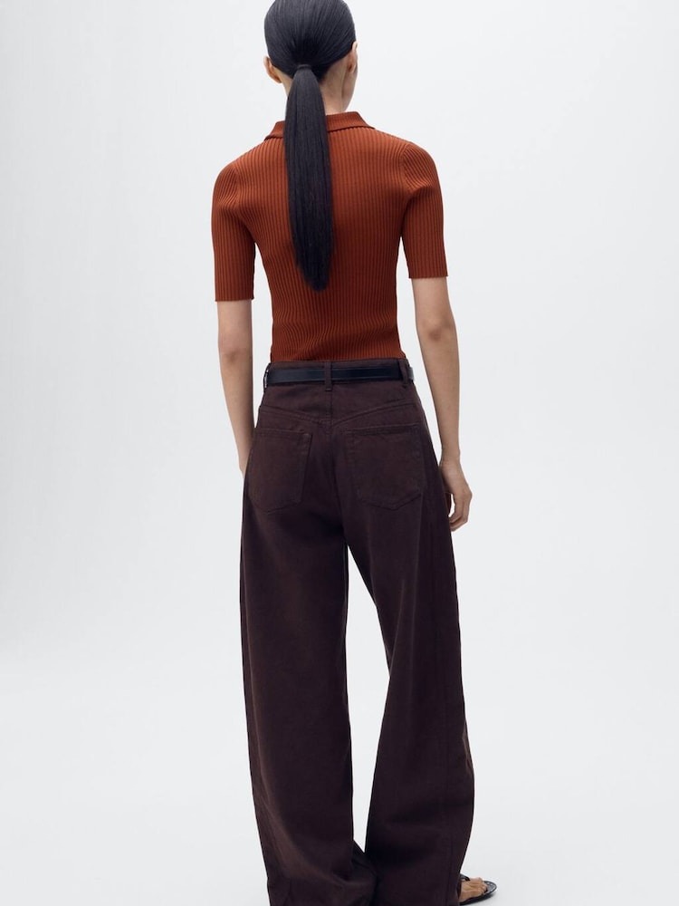 Mango Brown V-Neck Ribbed Knit Sweater - Image 2 of 7 Mango Brown V-Neck Ribbed Knit Sweater - Image 2 of 7