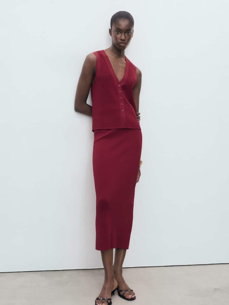 Mango Red Fine-Knit Waistcoats - Image 1 of 7