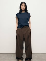 Mango Brown Low-Rise Wide-Leg Trousers - Image 2 of 5