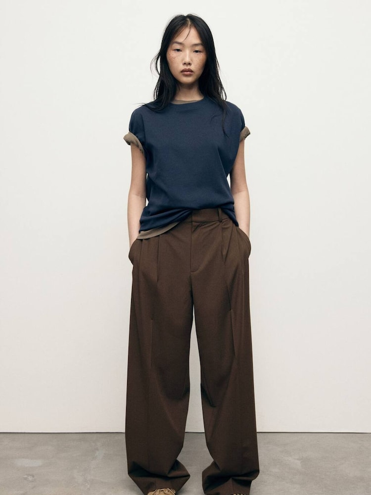 Mango Brown Low-Rise Wide-Leg Trousers - Image 2 of 5
