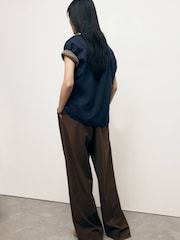 Mango Brown Low-Rise Wide-Leg Trousers - Image 3 of 5
