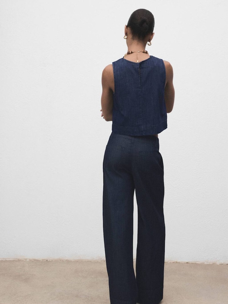 Mango Blue Wide Leg Denim Pants With Seams - Image 2 of 7