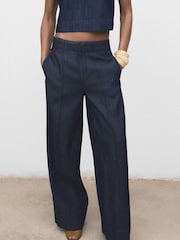 Mango Blue Wide Leg Denim Pants With Seams - Image 3 of 7