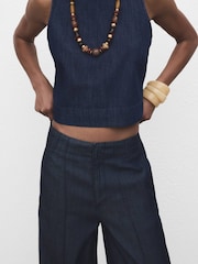 Mango Blue Wide Leg Denim Pants With Seams - Image 4 of 7