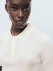 Mango White Short-Sleeved Polo-Neck Sweater - Image 2 of 7