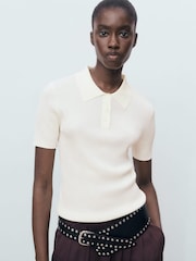 Mango White Short-Sleeved Polo-Neck Sweater - Image 3 of 7