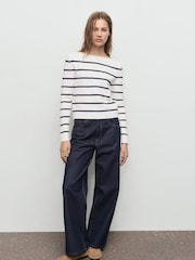 Mango White Fine-Knit Boat-Neck Sweater - Image 1 of 6