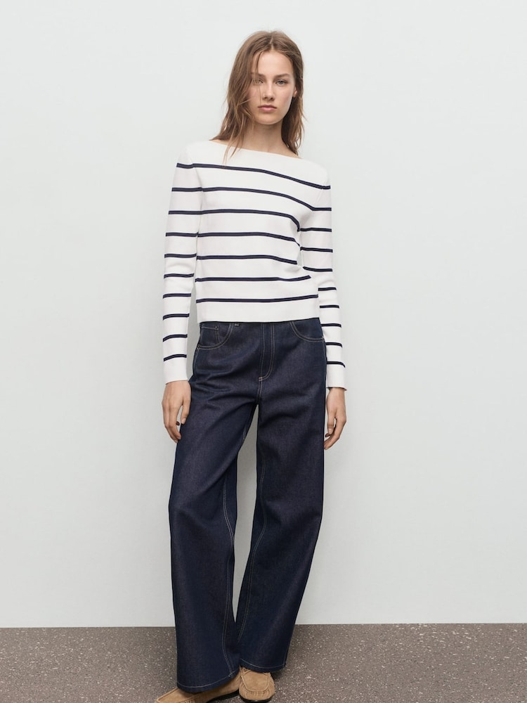 Mango White Fine-Knit Boat-Neck Sweater - Image 1 of 6