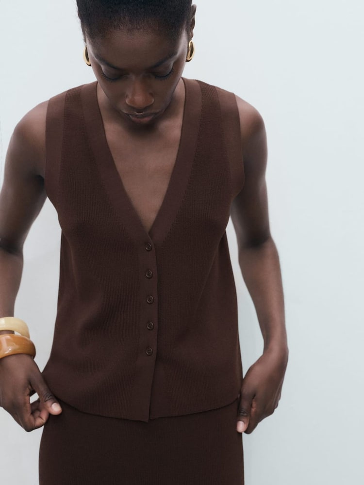 V Neck Knitted Vest Mango Contrast V-neck Vest