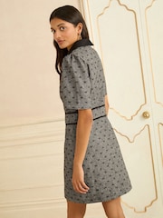 Love & Roses Grey Bow Flocked Spot Short Sleeve Mini Dress - Image 4 of 4