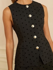 Love & Roses Black Flocke Spot Waistcoat - Image 2 of 4