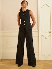 Love & Roses Black Flocke Spot Waistcoat - Image 3 of 4