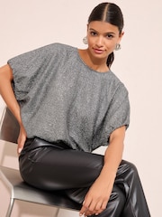 Friends Like These Silver Shimmer Flutter Sleeve Top - Image 1 of 4