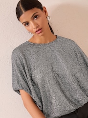Friends Like These Silver Shimmer Flutter Sleeve Top - Image 2 of 4
