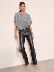 Friends Like These Silver Shimmer Flutter Sleeve Top - Image 3 of 4