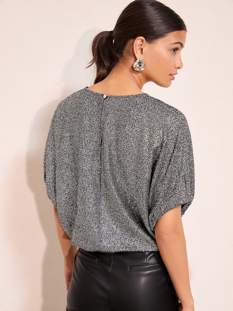 Friends Like These Silver Shimmer Flutter Sleeve Top - Image 4 of 4