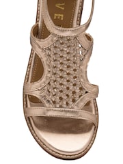 Ravel Gold Ladies Low Wedge Leather Sandals With A Woven Front And Rear Zip Fastening - Image 4 of 4