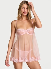 Victoria's Secret Pretty Blossom Pink Twinkle Chiffon Babydoll Set - Image 1 of 3