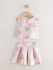 Cream Floral Scuba Top and Skirt Set (3mths-7yrs) - Image 1 of 4