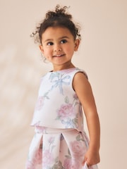 Crème gebloemd - Scuba top en rok set (3mths-7yrs) - Afbeelding 5 van 9