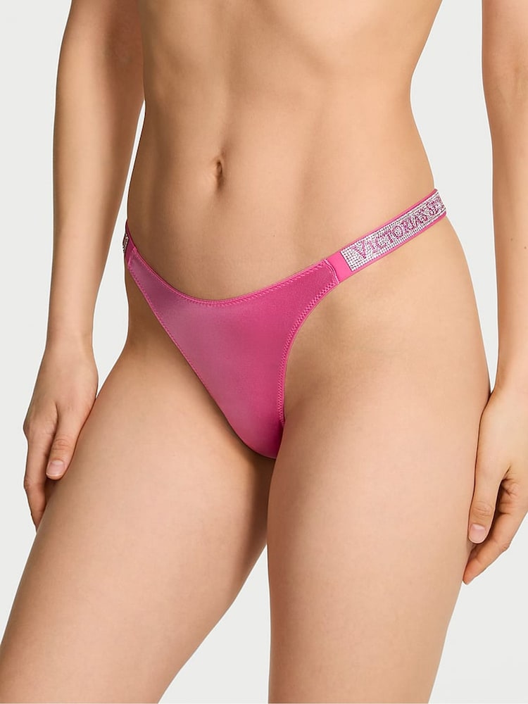 Victoria's Secret Rose Garden Pink Thong Shine Strap Knickers - Image 1 of 2