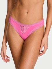Victoria's Secret Rose Garden Pink Lace Trim Thong Knickers - Image 1 of 3