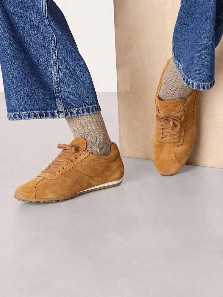 Whistles Brown Soft Suede Unlined Sneakers - Image 1 of 3