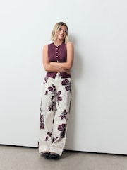 Wine Ribbed Button Through Sleeveless Top - Image 4 of 9