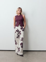 Wine Ribbed Button Through Sleeveless Top - Image 5 of 9