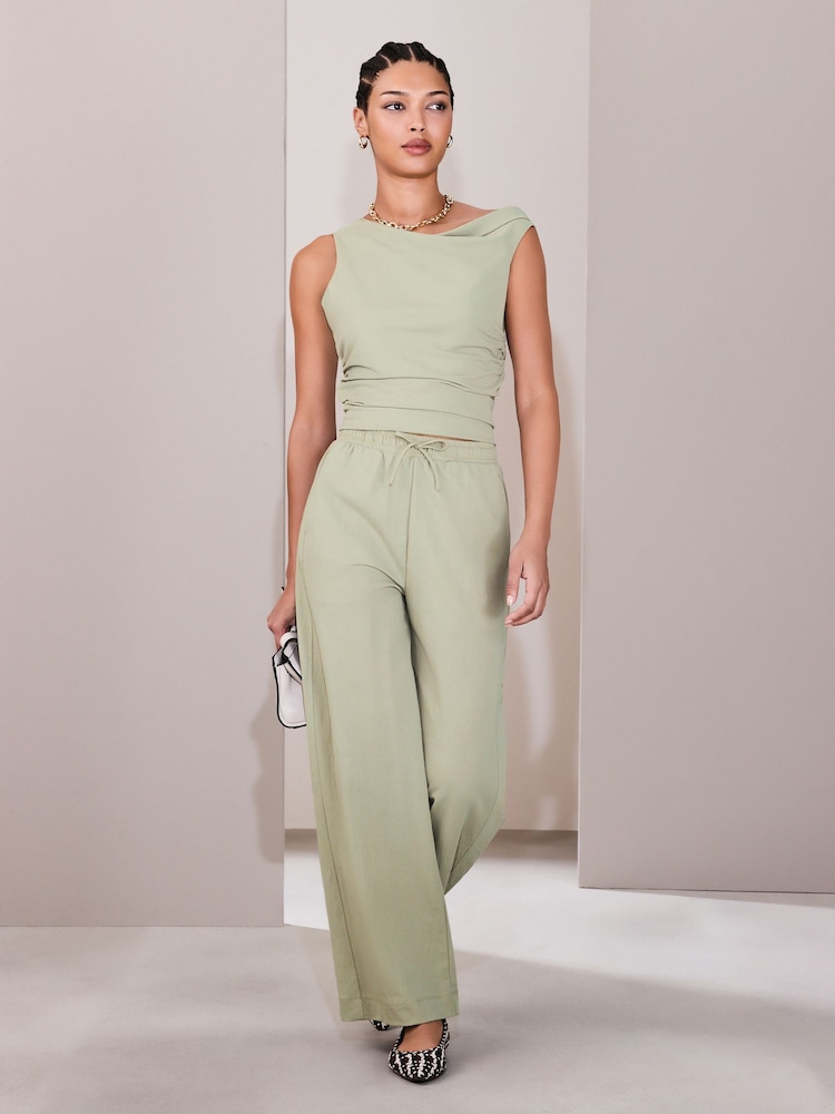 Sage Green Woven Look Drape Sleeveless Top - Image 2 of 8