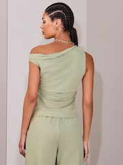 Sage Green Woven Look Drape Sleeveless Top - Image 4 of 8