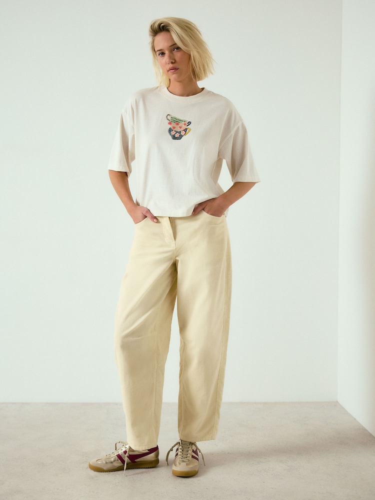 Lemon Yellow Stripe Embellished Teacup Short Sleeve Embellished T-Shirt - Image 2 of 8 Lemon Yellow Stripe Embellished Teacup Short Sleeve Embellished T-Shirt - Image 2 of 8