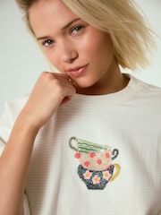 Lemon Yellow Stripe Embellished Teacup Short Sleeve Embellished T-Shirt - Image 5 of 8
