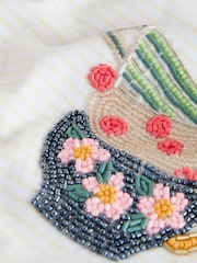 Lemon Yellow Stripe Embellished Teacup Short Sleeve Embellished T-Shirt - Image 7 of 8