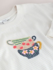 Lemon Yellow Stripe Embellished Teacup Short Sleeve Embellished T-Shirt - Image 8 of 8