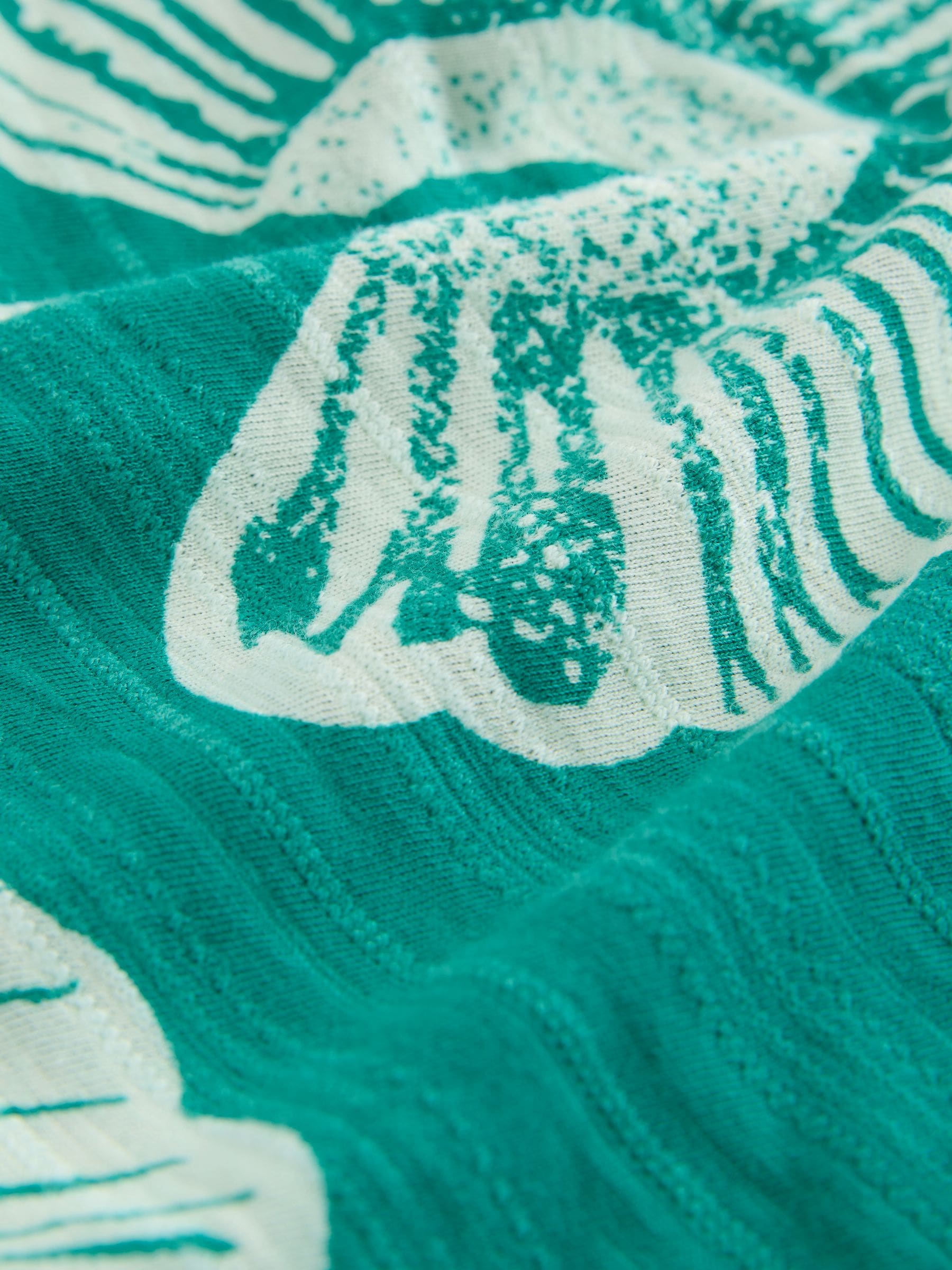 Buy Green Palm Print Short Sleeve Notch Neck Shirred Bubblehem Top
