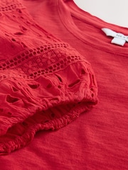 Red Broderie Sleeve Crew Neck T-Shirt - Image 8 of 8
