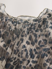 Chocolate Brown Animal Print Crinkle Mesh Long Sleeve Crew Neck Top - Image 6 of 7