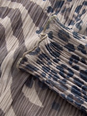 Chocolate Brown Animal Print Crinkle Mesh Long Sleeve Crew Neck Top - Image 7 of 7