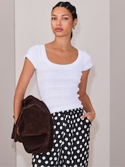 White Texture Short Sleeved Scoop Neck Top - Image 1 of 4
