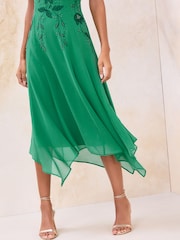 Lipsy Green Floral and Embellished Embrodiery Halter Midi Dress - Image 3 of 4