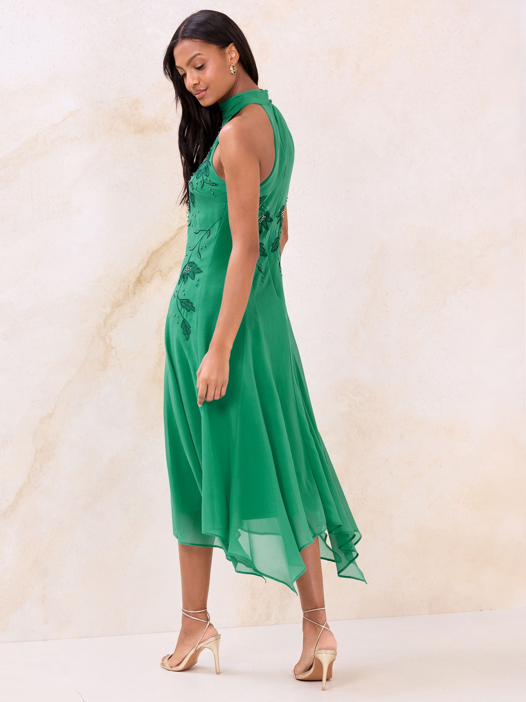 Buy Lipsy Green Floral and Embellished Embrodiery Halter Midi