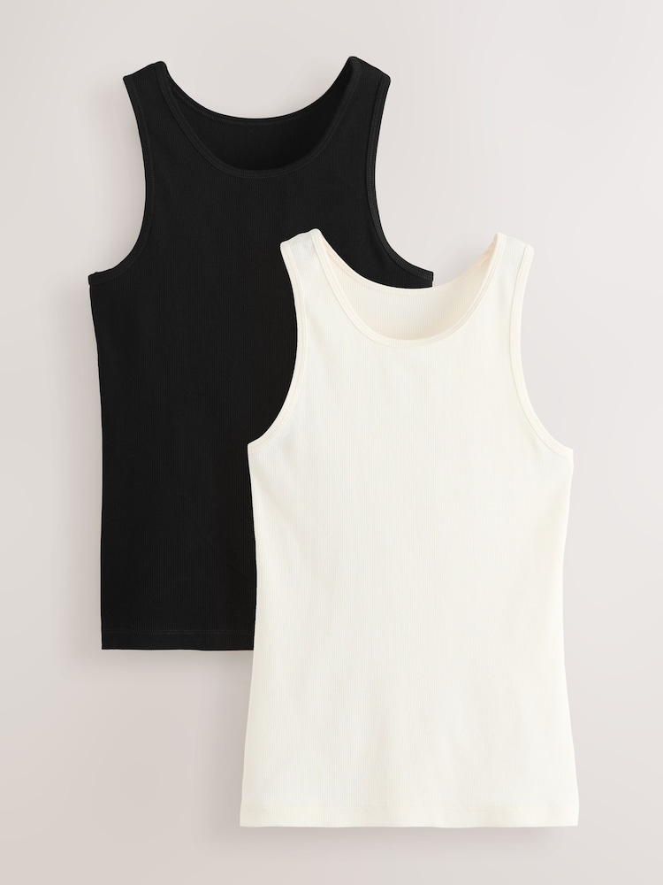 Black/Ecru Cotton Rib High Neck Vests 2 Pack - Image 1 of 5