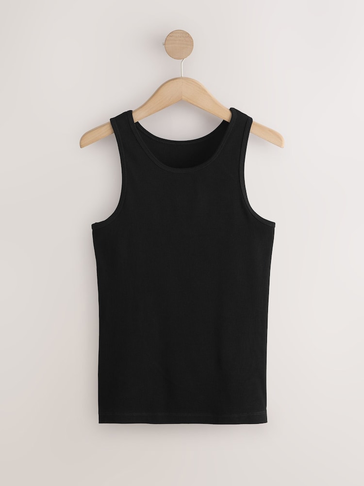 Black/Ecru Cotton Rib High Neck Vests 2 Pack - Image 2 of 5